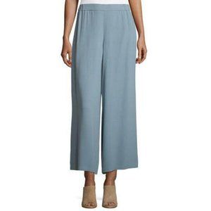 Eileen Fisher Georgette Silk Culottes Blue Steel Cropped Wide Leg Pants